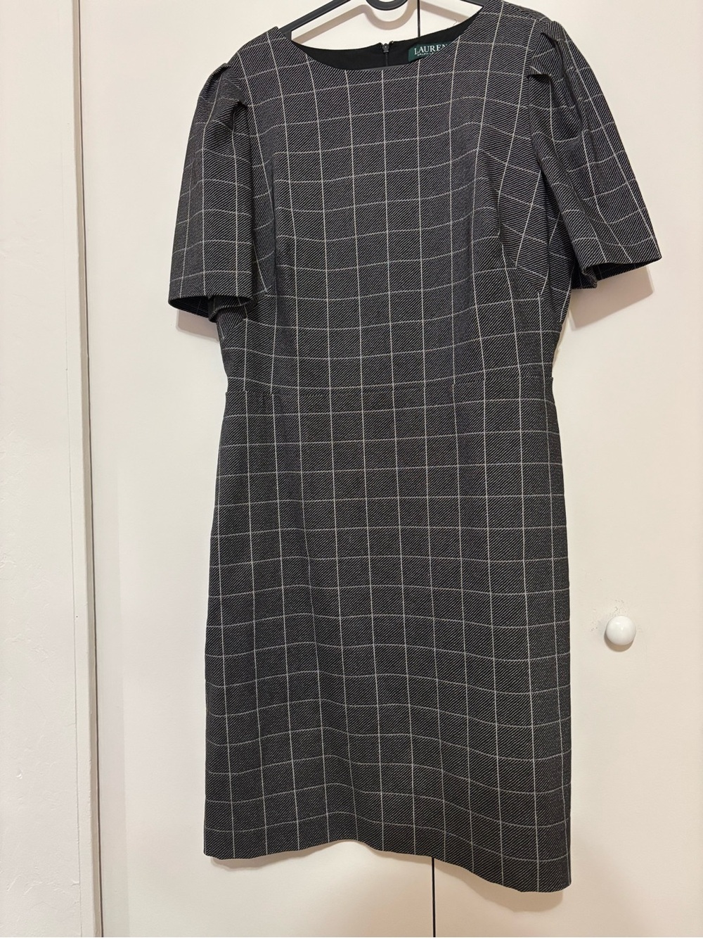 Ralph Lauren Gray Windowpane Midi Sheath Dress